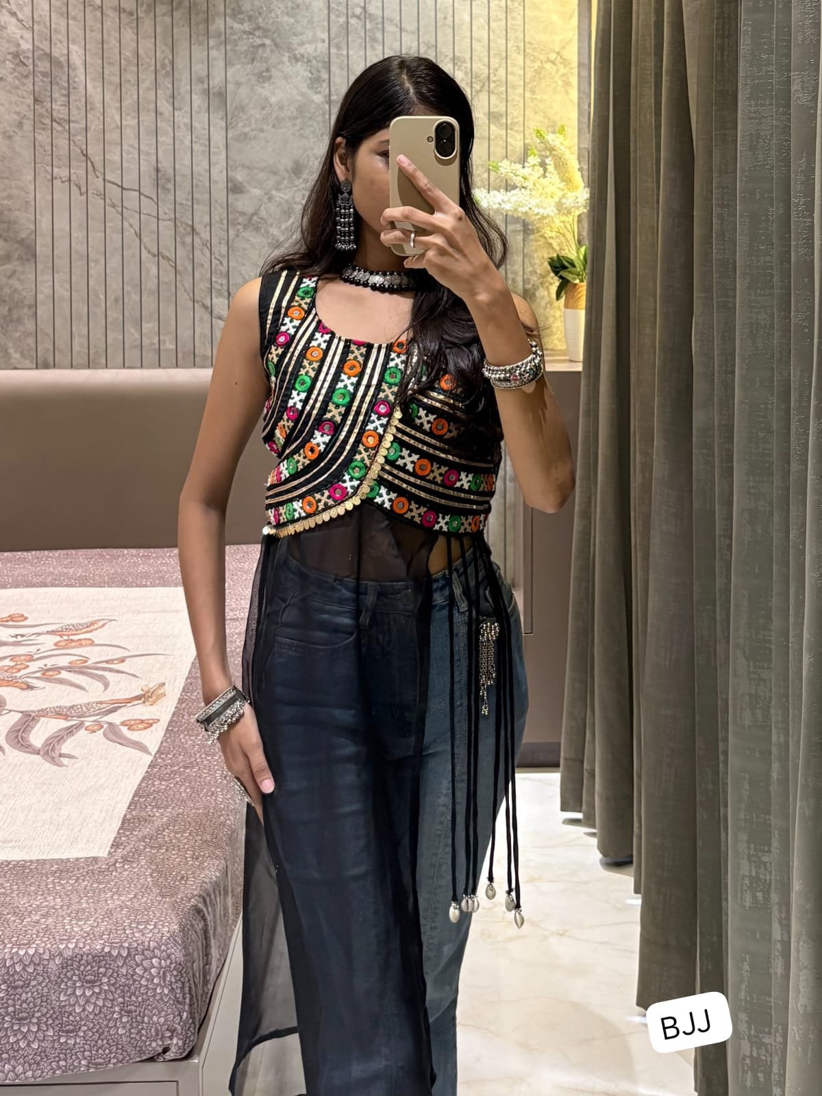 Kurti WITH Faux Blooming With Kutchi Gamthi Lace