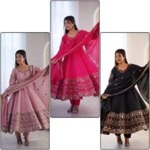 Elegant Embroidered Sequence Designer Anarkali Three Piece Set