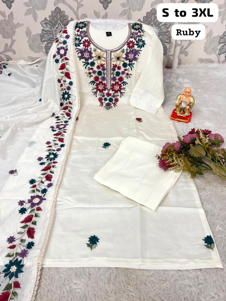 Kurti Pent Dupatta Set WITH Premium Roman Silk Launching New Designers Kurti Pent Dupatta Set - Image 3