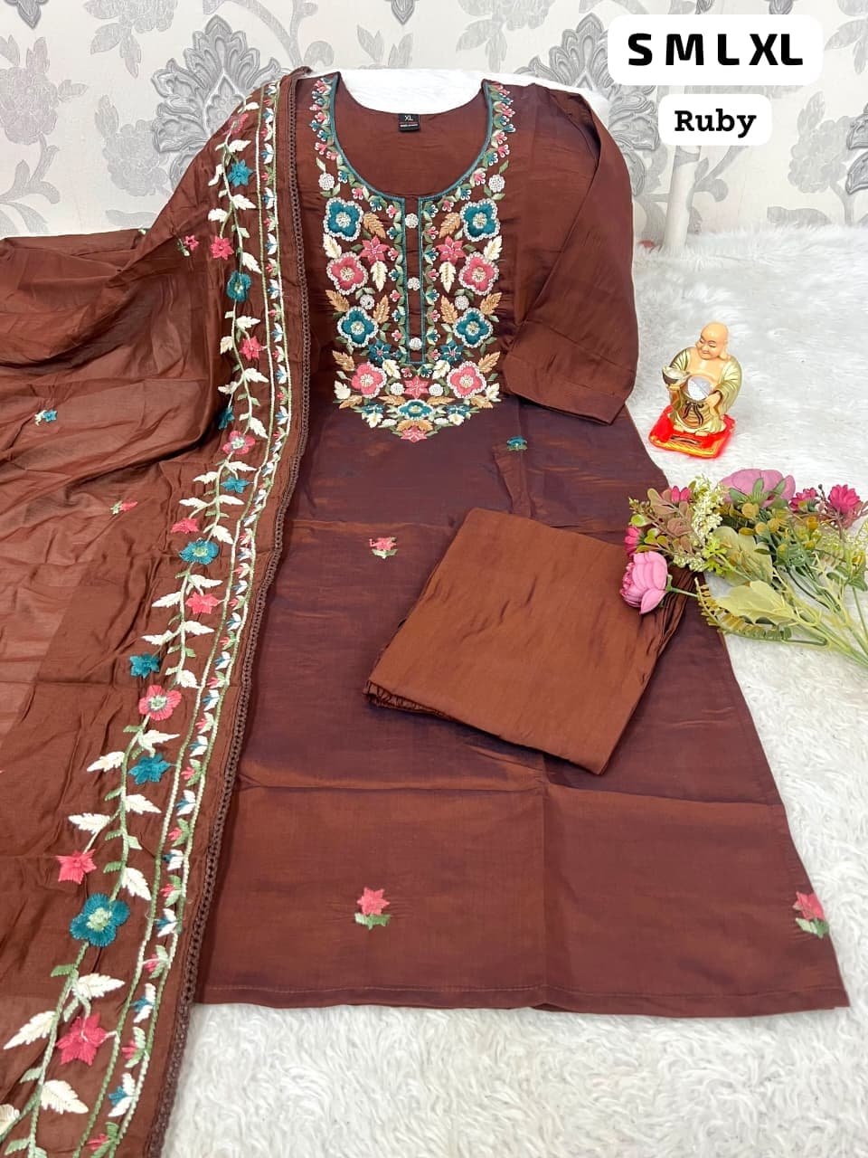 Kurti Pent Dupatta Set WITH Premium Roman Silk Launching New Designers Kurti Pent Dupatta Set