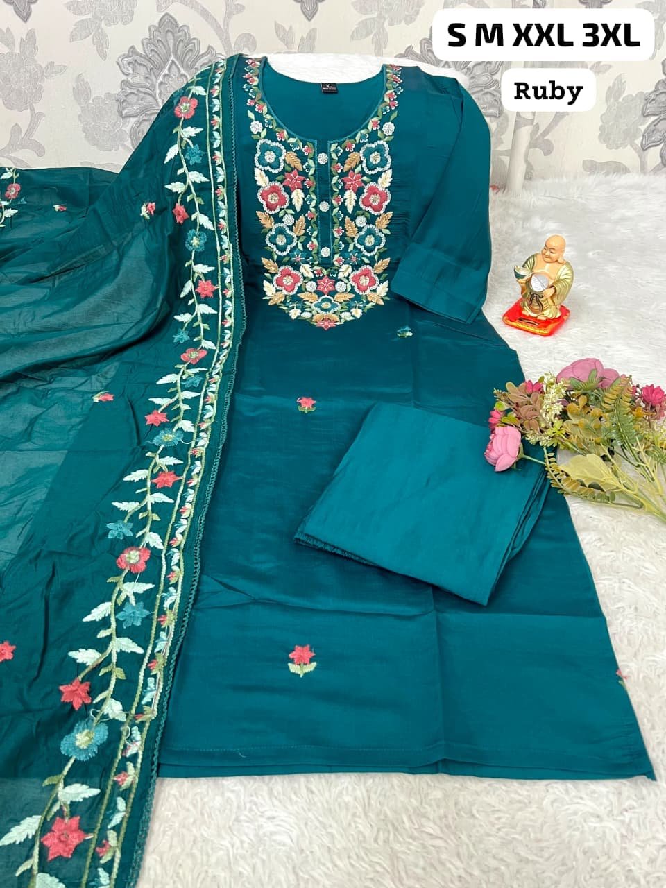 Kurti Pent Dupatta Set WITH Premium Roman Silk Launching New Designers Kurti Pent Dupatta Set - Image 5