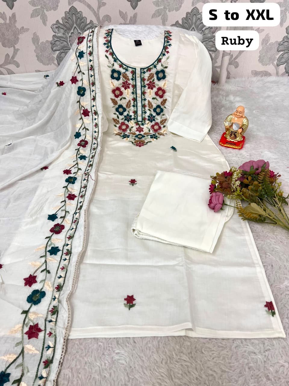 Kurti Pent Dupatta Set WITH Premium Roman Silk Launching New Designers Kurti Pent Dupatta Set - Image 4