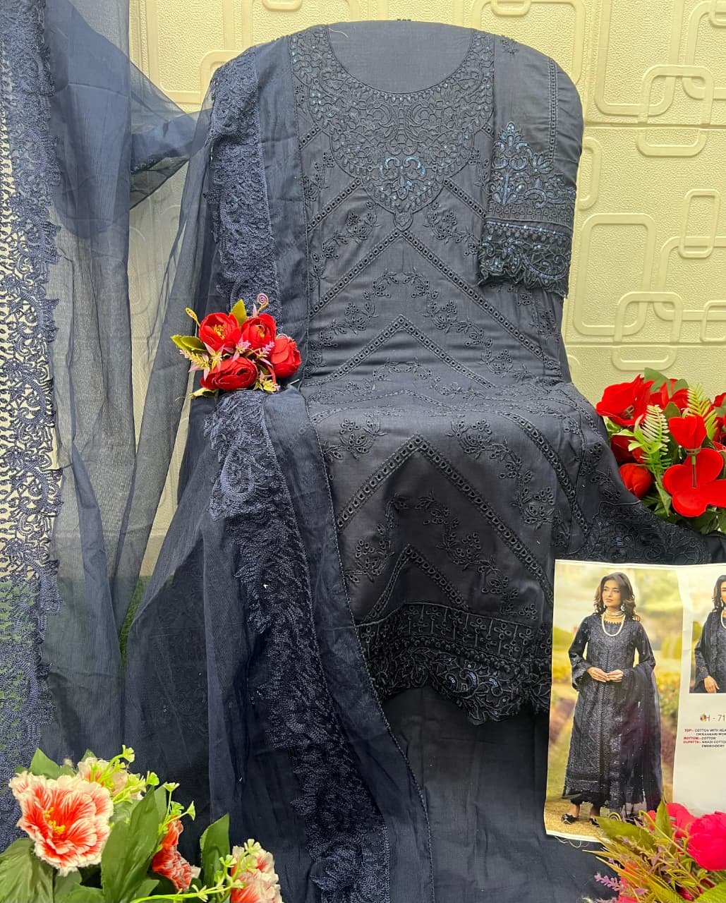 Saniya Trendz D. NO. :- 7195 TOP BOT DUP WITH Cotton With Chikankari Embroidered - Image 2