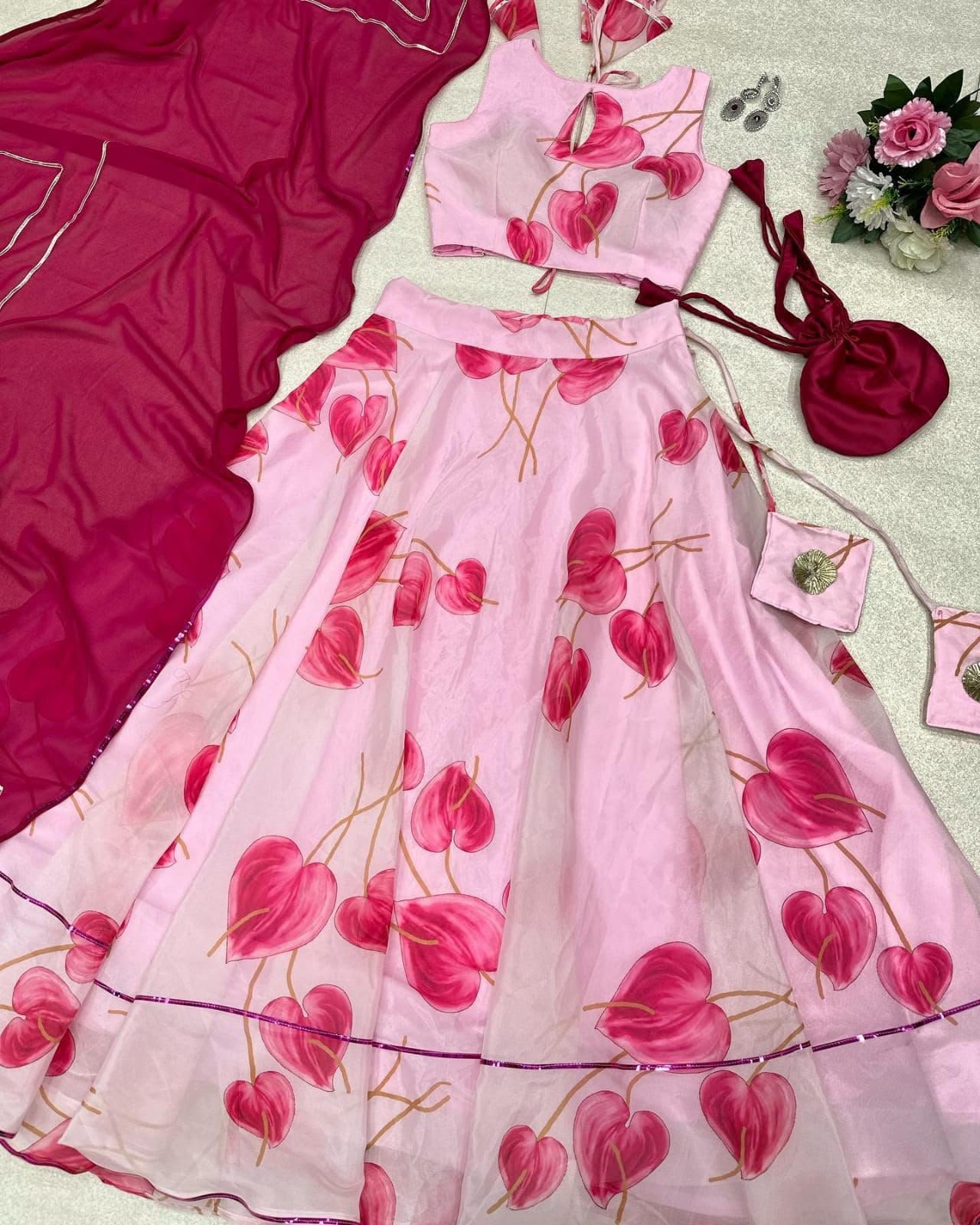 lehnga Dupatta WITH Pure Jimmy organza silk digital printed lehnga . - Image 4