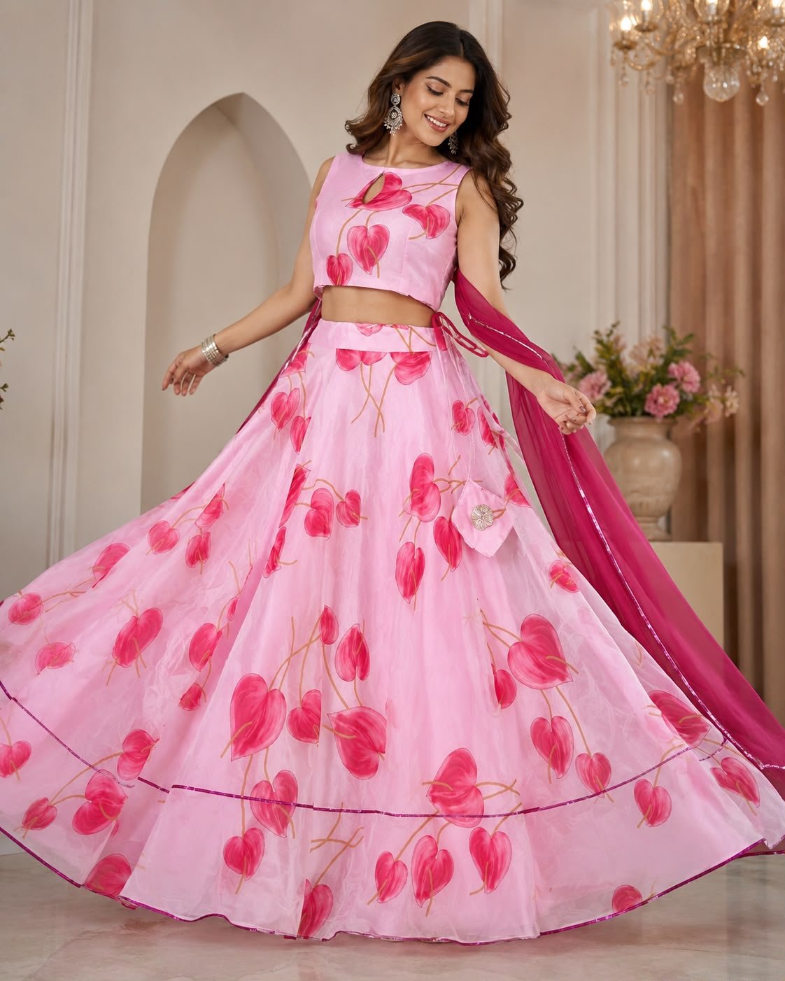 lehnga Dupatta WITH Pure Jimmy organza silk digital printed lehnga . - Image 3