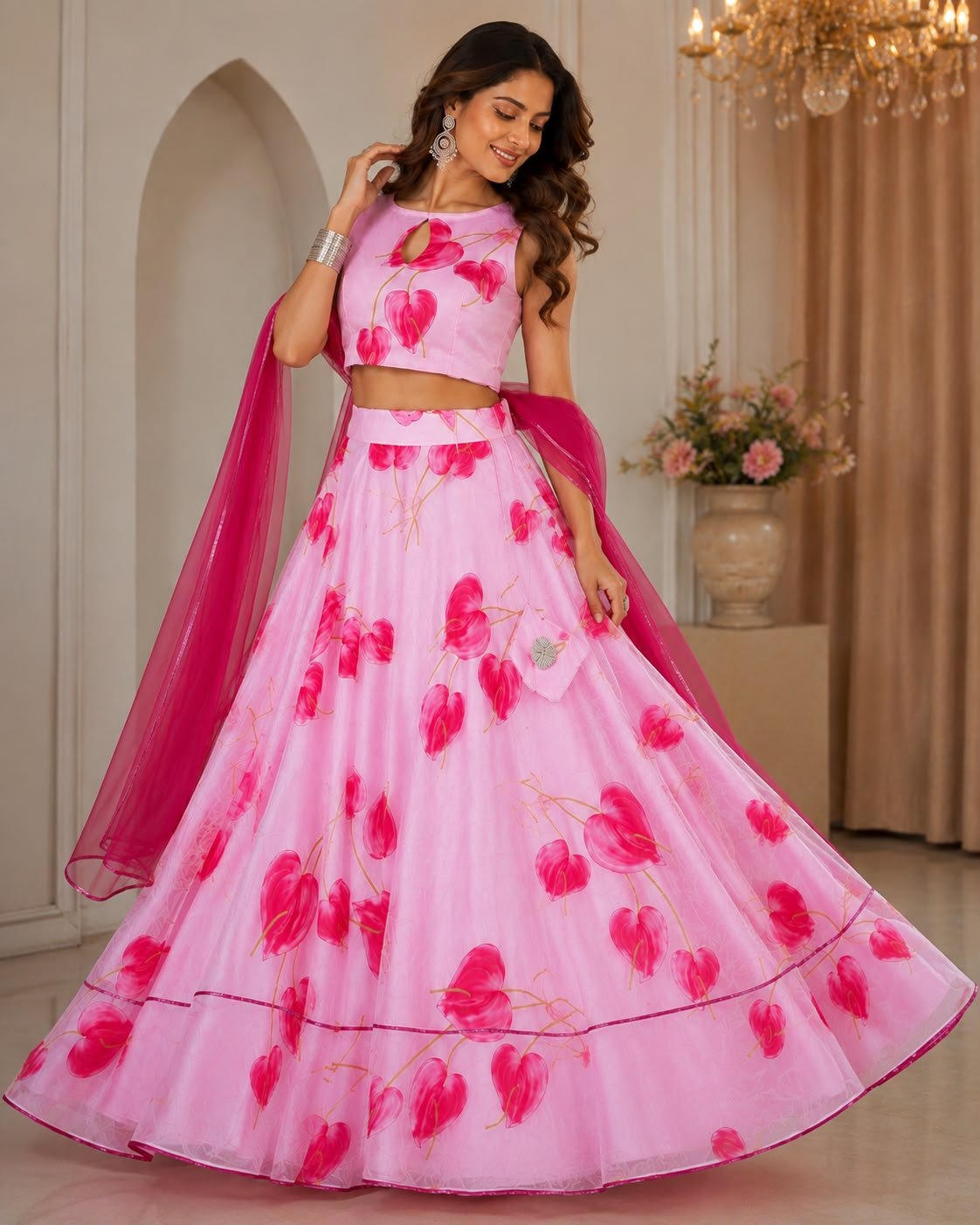 lehnga Dupatta WITH Pure Jimmy organza silk digital printed lehnga . - Image 2