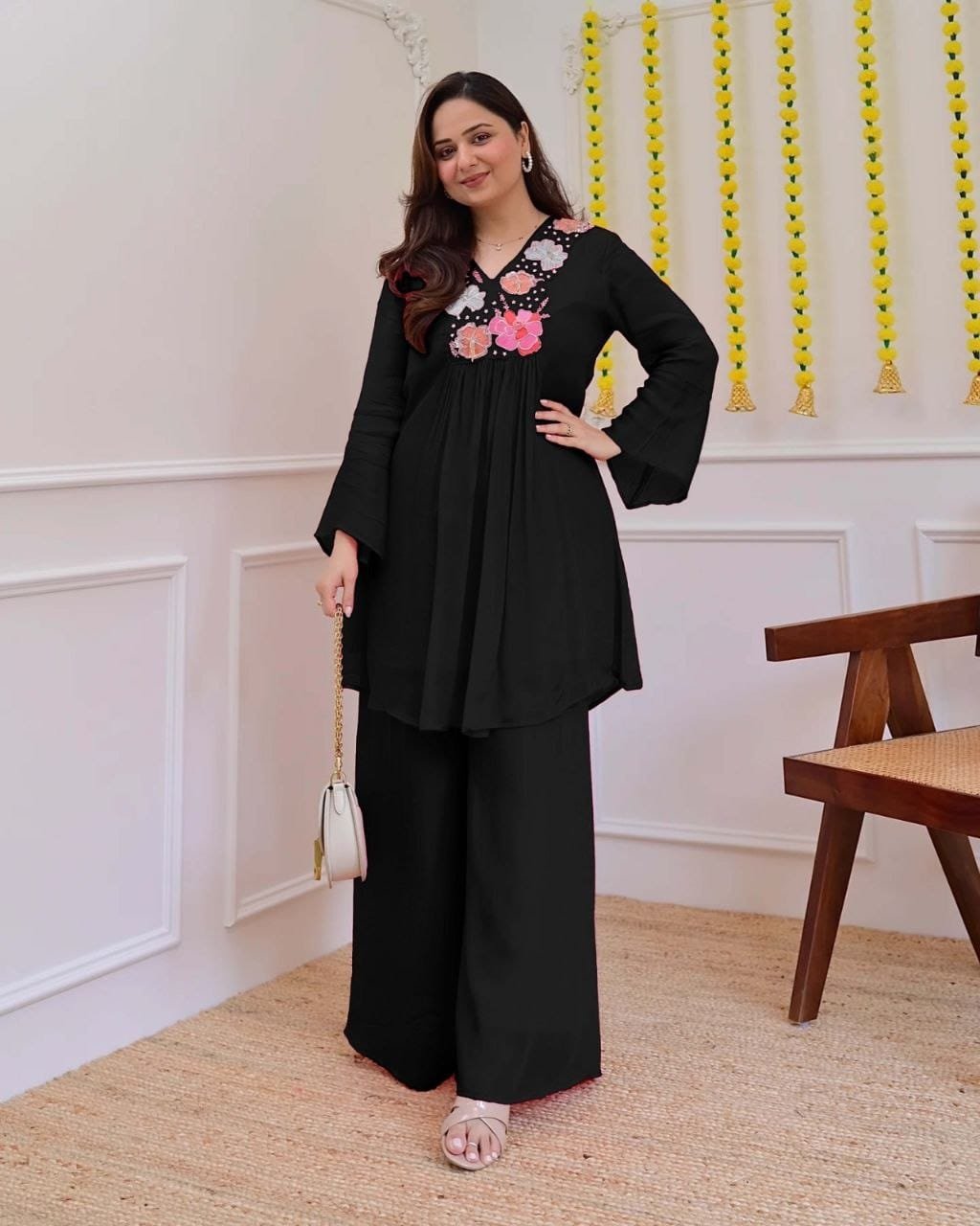 Co-ord WITH Festive season calls for outfits that shine as bright as the celebrations! Featuring this must-have festive pure Georgette Co-ord Sets, crafted with finest detailing, embroidery and designed for comfort and elegance. - Image 4