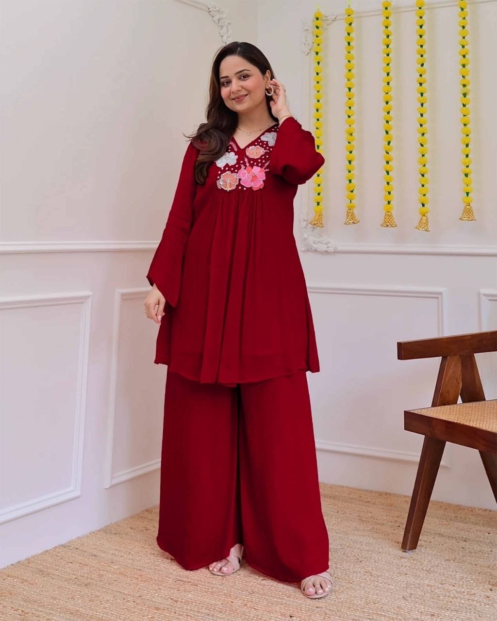 Co-ord WITH Festive season calls for outfits that shine as bright as the celebrations! Featuring this must-have festive pure Georgette Co-ord Sets, crafted with finest detailing, embroidery and designed for comfort and elegance. - Image 2