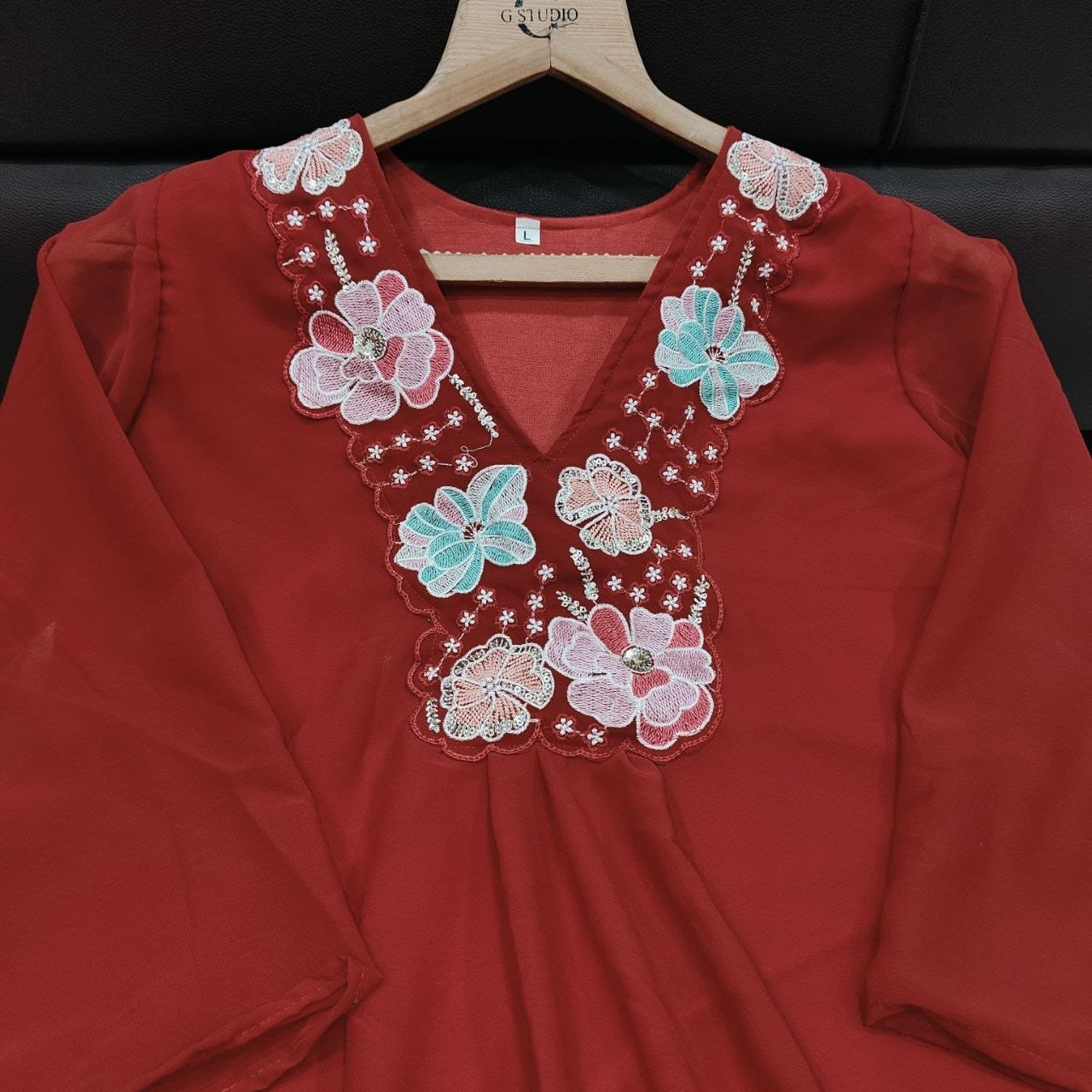Co-ord WITH Festive season calls for outfits that shine as bright as the celebrations! Featuring this must-have festive pure Georgette Co-ord Sets, crafted with finest detailing, embroidery and designed for comfort and elegance. - Image 3