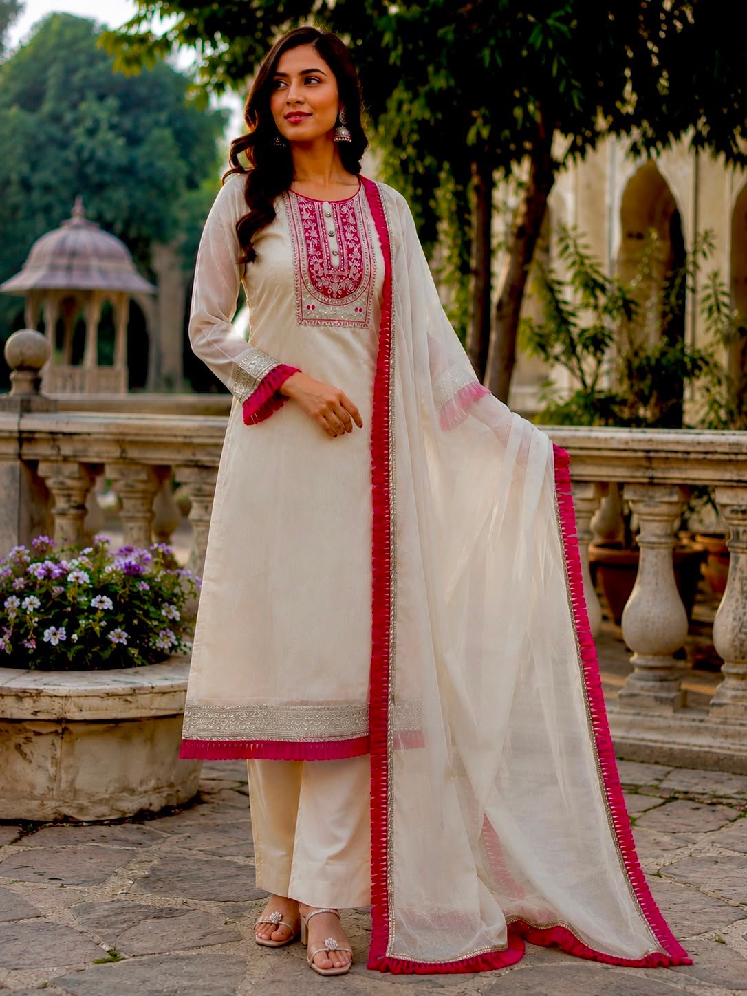 🫶🏻PRESENTING PREIMIUM LINING ORGANZA SUIT WITH EMBROIDERY CODING DORI-SEQUENCE WORKED TOP-BOTTOM AND DUPATTA SET FULLY STITCHED READY TO WARE - Image 2