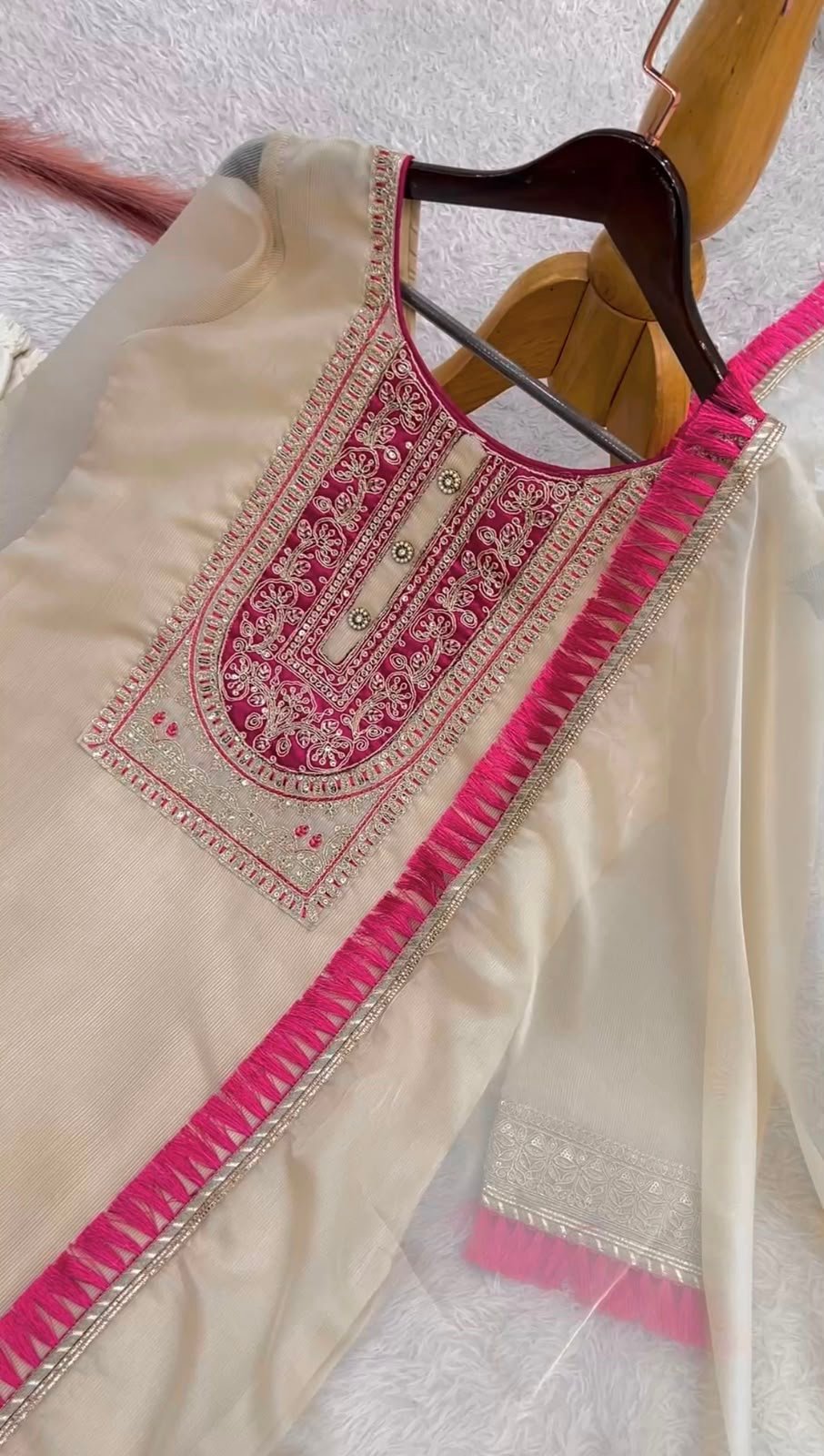 🫶🏻PRESENTING PREIMIUM LINING ORGANZA SUIT WITH EMBROIDERY CODING DORI-SEQUENCE WORKED TOP-BOTTOM AND DUPATTA SET FULLY STITCHED READY TO WARE - Image 4