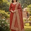 Premium Roman SilK Round Neck Kurti With Pant and z-card Duppata With four side traditional LatkaN