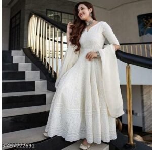 GOWN WITH DUPATTA WITH COTTON ANARKALI GOWN FABRIC