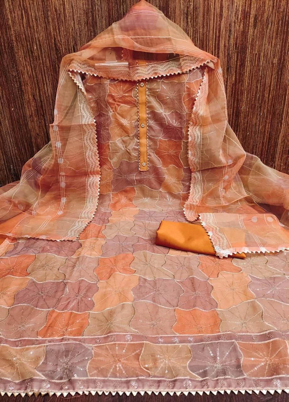 TOP BOTTOM DUPATTA WITH ORGANZA SILK WORK WITH POSITION PRINT FABRIC - Image 2