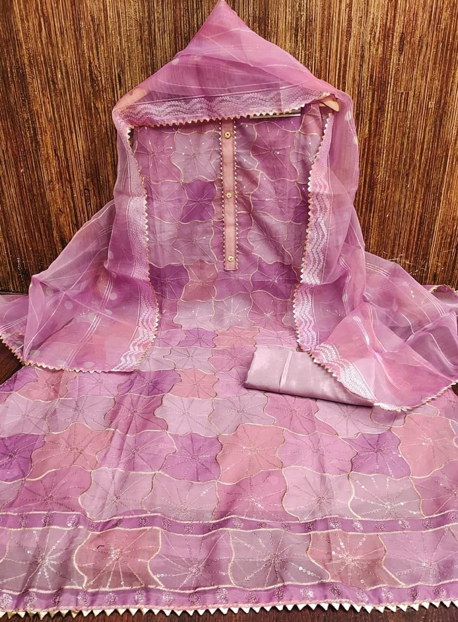 TOP BOTTOM DUPATTA WITH ORGANZA SILK WORK WITH POSITION PRINT FABRIC - Image 9