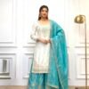 TOP PLAZZO & DUPATTA COLLECTIONS WITH Pur Chinon Silk With Embroidery 3 mm Sequence Work With Sleeves Đěsigner Party Wear Look Pur Chinon Silk Top Plazzo & Dupatta Set