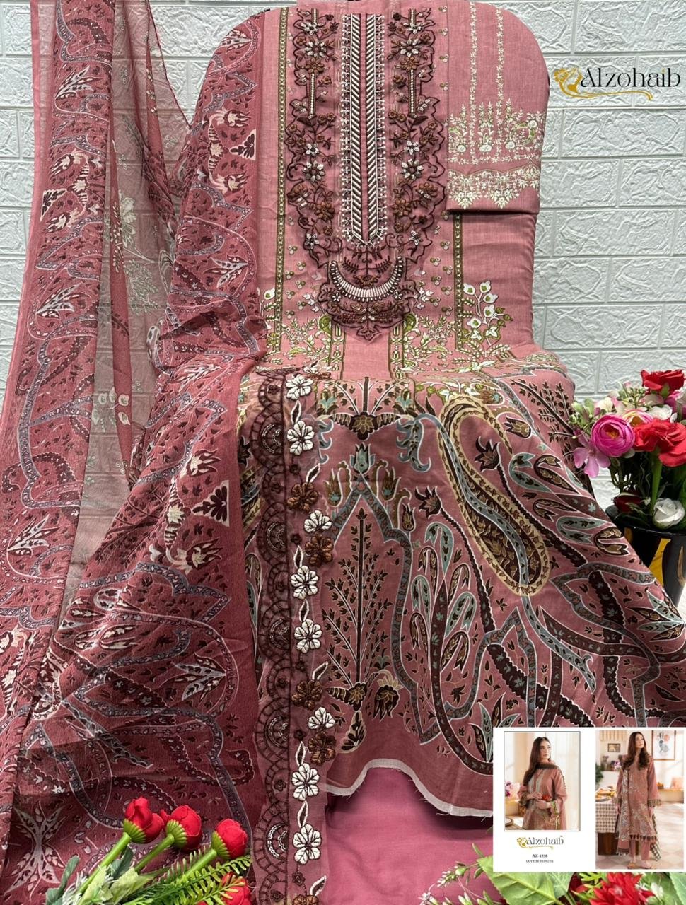 ALZOHAIB Ayesha vol 1 TOP Bottom Dupatta WITH pure cotton with heavy patch work - Image 4