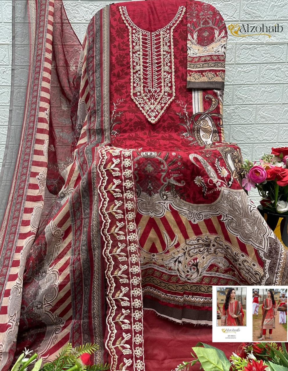 ALZOHAIB Ayesha vol 1 TOP Bottom Dupatta WITH pure cotton with heavy patch work - Image 3