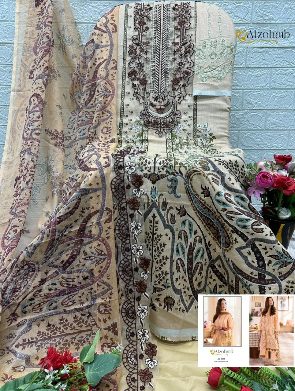 ALZOHAIB Ayesha vol 1 TOP Bottom Dupatta WITH pure cotton with heavy patch work