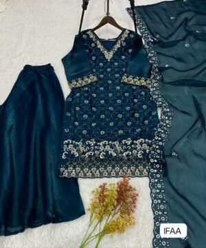 Alternative view of AK PLAZZO PAIR FROM LOOMEERA WITH BEADS WITH SEQUENCE EMBROIDERY & CUT WORK