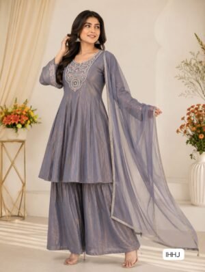 AK SARARA SET'S WITH PURE FANDY SILK FABRIC  WITH SEQUENCE COADING EMBROIDERY BEATS WORK