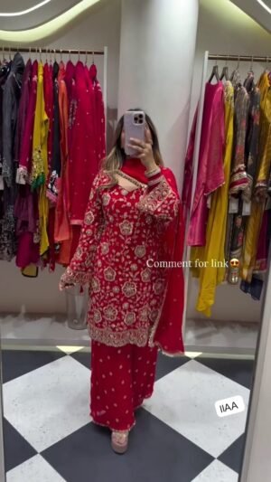 AK COLLECTION TOP AND PLAZZO WITH DUPATTA SET WITH AUX GEORGETTE FABRICS WITH LAUNCH FESTIVAL SPECIAL SEQUENCE EMBROIDERY ON SILK FABRIC TOP AND PLAZZO WITH DUPATTA SET