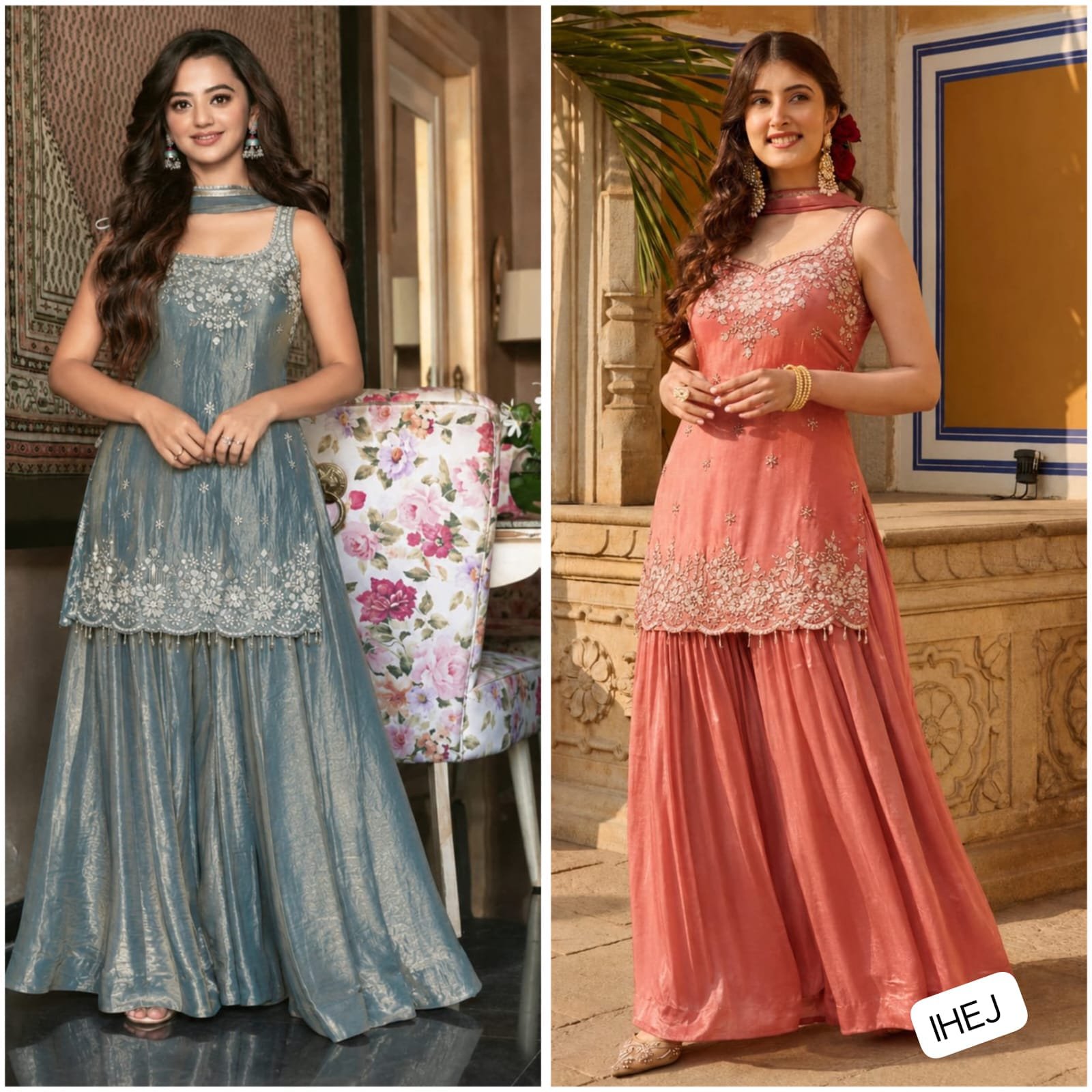 AK KURTI WITH PLAZZO AND BEAUTIFUL DUPATTA WITH PURE FRENDY SILK FABRIC WITH BEAUTIFUL EMBROIDERY SEQUENCE AND THREAD WORK WITH READY MADE LACE . (UNSTITCHED SHORT SLEEVE FABRIC) - Image 5