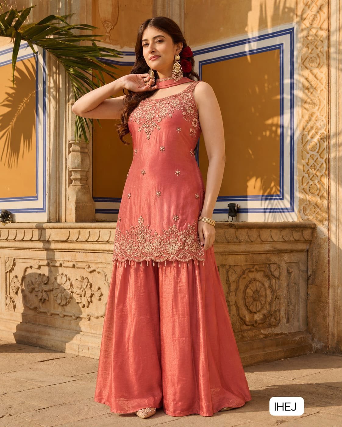 AK KURTI WITH PLAZZO AND BEAUTIFUL DUPATTA WITH PURE FRENDY SILK FABRIC WITH BEAUTIFUL EMBROIDERY SEQUENCE AND THREAD WORK WITH READY MADE LACE . (UNSTITCHED SHORT SLEEVE FABRIC) - Image 3